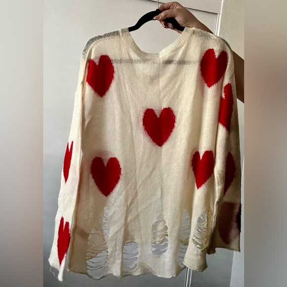 Distressed cream heart cardigan - Picture 2 of 4